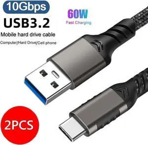 USB-C to USB-A 10 Gbps USB 3.2 Gen 2 Data Power Braided Cable | 1 Meter 3.3 ft | 60W Fast Charging with Quick Data Transfers 2 Pack