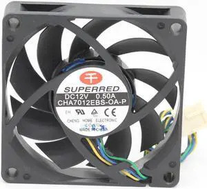 Original SUPERRED 7015 CHA7012EBS-OA-P 70mm 7cm DC 12V 0.5A 4Wire server inverter axial Cooling Fans computer CPU fan 70*70*15mm