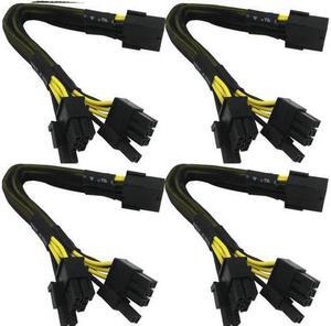 16 Gauge 8-Pin Female to Dual 8 Pin (6+2) Male 30.5 cm (12-inch) 16 AWG PCI-E GPU Miner Graphics Video Card VGA Sleeved Braided Woven Extension Power Cable Splitter Black Swan Mining 4/Pack