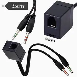 4P4C Crystal Head RJ9 Headphone conversion Dual 3.5MM computer plug Telephone converter Telephone headphone conversion cable  RJ9 to 2 3.5A