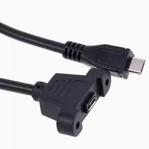 Micro  usb male to female extension cable with ear strap screw holes Secure the panel cable