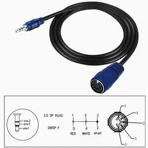 MIDI to TRS 3.5mm rotary DIN 5P female audio plug to MIDI audio adapter straight head Blue 1.5m MIDI to TRS 3.5mm rotary DIN 5P female audio plug to MIDI audio adapter straight head Blue 1.5m