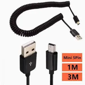 Mini 5P retractable spring cable USB2.0 Hard disk Digital camera Phone data cable T-port AM-Mini 5P