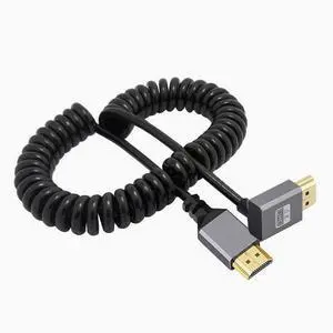 hdmi double male spring cable stretched 90 degrees side bend TV computer projector monitor HD cable 4k60hz Up Angle