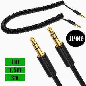 Gold plated 3 section spring retractable sound cable Spiral Car AUX audio cable DC3.5mm