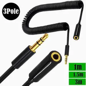 Gold plated 3 section spring retractable sound cable Spiral Car AUX audio cable DC3.5mm 3m Male to Female