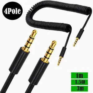 Gold-plated 4 section 4 stage spring retractable audio cable Spiral Car AUX audio cable DC3.5mm 3m Male to Male