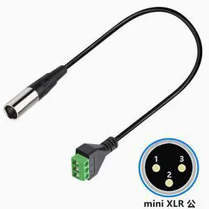 Solderless mini Cannon 3-core male female green terminal dual channel audio microphone stereo adapter cable