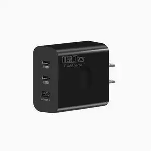 160W Dual type-c three-port USB mobile PD65W charger Super fast charging triangle plug charging head Black