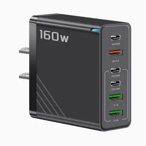 160W multi-interface PD charger 6-hole 3USB charging head 65W fast charge Black