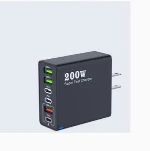 200W charger 3USB Multi-interface type-c mobile phone 120W charger Super Quick charge 65W Black