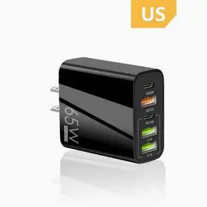 65W multi-port dual PD charger 3USB Fast charge for iPhone 15/12 Apple 13/14 Black