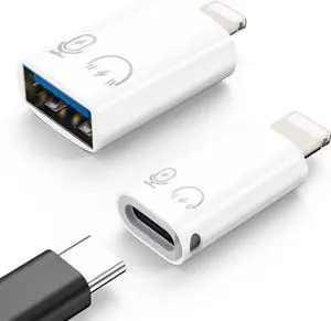 USB C Female to Lightning Male Adapter Lightning Male to USB-A Female OTG Adapter Connector for iPhone 14/13/12/11 Pro Max/iPad/iPod/AirPods Support 10W Fast Charging/Data Transfer/Audio
