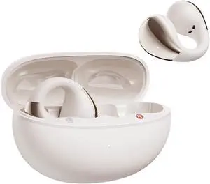 QCY Crossky C30 Open Ear Headphones Wireless Bluetooth, Clip-On Earbuds with 4 ENC Noise Cancelling Mic, Stable Fit, Dual Connection, EQ Customized, Sports Earphones for Workout/Running White