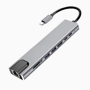 Type-C8 with 1 to 4K HDMI+RJ45 100 Mbit /TF/SD+PD65W+USB 3.0 multi-function docking station
