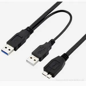 USB 3.0 mobile hard disk data cable Dual usb head Y to micro b with auxiliary power supply