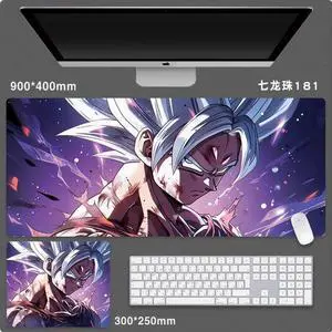 Anime Dragon Ball Mouse Pad,Extended Gaming Mouse Pad with Stitched Edges,  Large Mouse pad with Non-Slip Rubber Base for Work & Gaming, Office & Home, 35.4x15.7inch White 31.5" x 11.8"