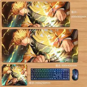 Anime Demon Slayer Agatsuma Zenitsu mouse pad Extended Gaming Mouse Pad with Stitched Edges, Large Mouse pad with Non-Slip Rubber Base for Work & Gaming, Office & Home 300*250mm