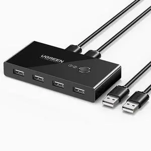UGREEN USB 2.0 switch 2 In 4 out Two computers share the keyboard and mouse signal monitor u disk host desktop distribution four 4-port splitter interface converter and two 1.5m USB cables