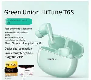 UGREEN T6S Bluetooth headphones, noise-cancelling true wireless in-ear new model, sport compatible with Xiaomi, Huawei, Apple and Samsung Cyan