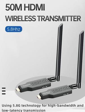 Wireless HDMI Transmitter and Receiver, 165ft/50m Wireless HDMI for 4K Decode Input 1080P Output, Plug&Play Portable 2.4G/5.8G for Video and Audio to Monitor from PC/Projector/TV Box