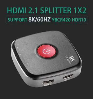 8KHDMI splitter, 1X2HDMI audio and video crossover, one-in-two-out splitter, HDMI 2.1 adapter