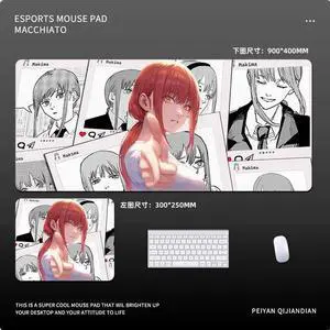 Chainsaw Man anime Makima mouse pad Extended Gaming Mouse Pad with Stitched Edges, Large Mouse pad with Non-Slip Rubber Base for Work & Gaming, Office & Home,