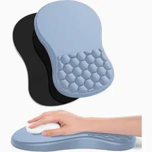 Ergonomic Joint Wrist Support Mouse Pad with Memory Foam Cushion Massage Bump, Carpal Tunnel Pain Relief Mousepad Slope Design for Wrist Rest, 11.8x7.9 in,BLUE