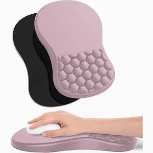 Ergonomic Joint Wrist Support Mouse Pad with Memory Foam Cushion Massage Bump, Carpal Tunnel Pain Relief Mousepad Slope Design for Wrist Rest, 11.8x7.9 in,PINK