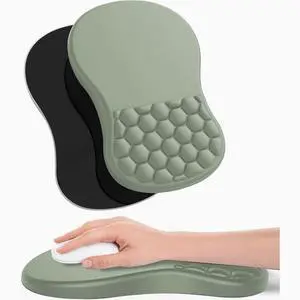 Ergonomic Joint Wrist Support Mouse Pad with Memory Foam Cushion Massage Bump, Carpal Tunnel Pain Relief Mousepad Slope Design for Wrist Rest, 11.8x7.9 in,Light green