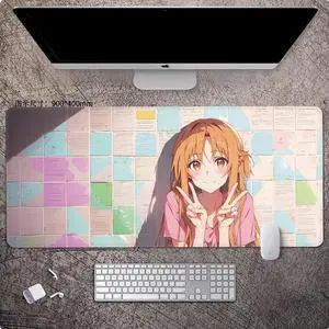 Sword Art Online Asuna anime mouse pad Extended Gaming Mouse Pad with Stitched Edges Large Mouse pad with Non-Slip Rubber Base for Work & Gaming, Offi ce & Home, 900*400mm