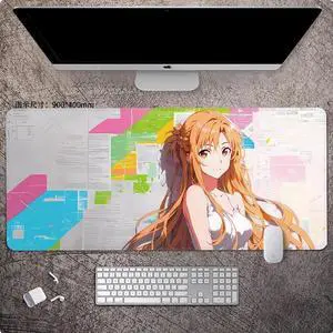 Sword Art Online Asuna anime mouse pad Extended Gaming Mouse Pad with Stitched Edges Large Mouse pad with Non-Slip Rubber Base for Work & Gaming, Offi ce & Home, 900*400mm