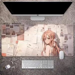Sword Art Online Asuna anime mouse pad Extended Gaming Mouse Pad with Stitched Edges Large Mouse pad with Non-Slip Rubber Base for Work & Gaming, Offi ce & Home, 900*400mm
