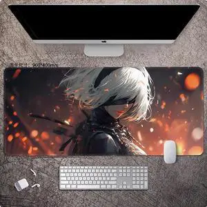 NieR:Automata 2B mouse pad Extended Gaming Mouse Pad with Stitched Edges Large Mouse pad with Non-Slip Rubber Base for Work & Gaming, Offi ce & Home, 900*400mm