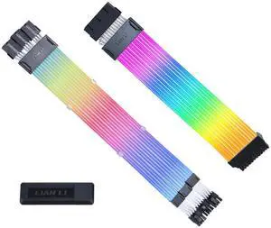 LIAN-LI STRIMER Wireless 24 Pin and LIAN-LI STRIMER Wireless GPU Triple 8 Pin Addressable RGB GPU Power Extension Cable Combo, Included Wireless Transmitter