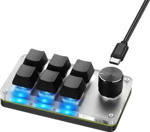 GOLDENDISK Mini Macro Programmable Keyboard USB Mini 6 Key 1 Knob Mechanical OSU Gaming Keyboard RGB DIY Multi-Function Keyboard Compatible with Mac OS, Windows (Black)