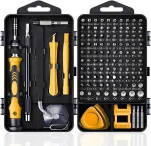 Computer Repair Kit, 122 in 1 Magnetic Laptop Screwdriver Kit, Precision Screwdriver Set, Small Impact Screw Driver Set with Case for Computer, Laptop, PC, for iPhone, Watch,Hand Tools Yellow