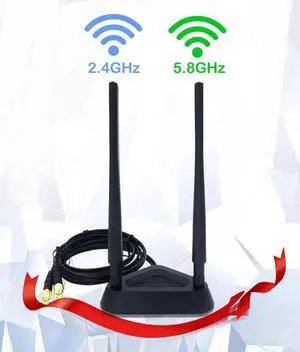 2.4GHz 5GHz Dual Band 8 dBi WiFi Antenna, Omni SMA WiFi Antenna Magnetic Base with 4 ft Extension Cable
