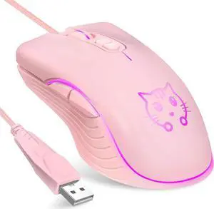 Cool Exterior 2400DPI USB LED Wired Gaming Mouse Slient For Office And Game - Pink Cat Mice