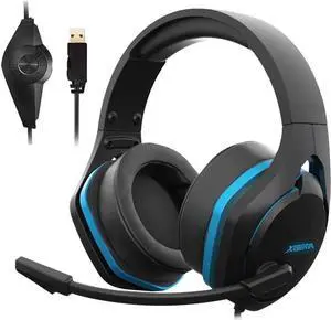Xiberia V22 Gaming Headset for PC- Deep Bass 3D Surround Sound- USB Headphones with Noise Cancelling Microphone RGB Lights Plug & Play for Laptops Computers