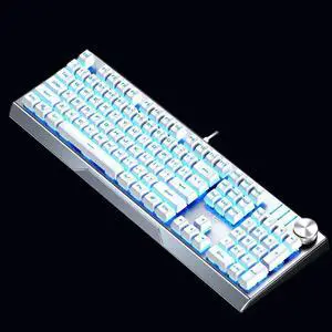 Mechanical Gaming Keyboard with blue light 108 Keys Anti-ghosting Programmable USB Wired PC Games Keyboards Black switch-White