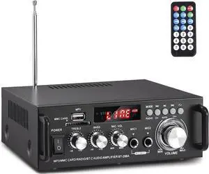 298A Max 300Wx2 Wireless Bluetooth 5.0 Stereo Audio Amplifier, RMS 40Wx2 Power Amp 2 Channel Stereo Receiver for Home Theater Speakers, Bass