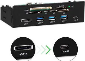 STW 5.25" Internal Card Reader Media Multi-Function Front Panel Type-C & 3.0 Support CF SD,MS,XD,M2 MSO, eSATA Adapter Card