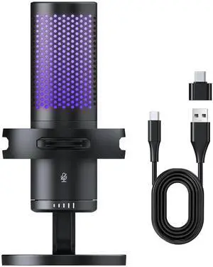 USB Microphone, Condenser Gaming Mic for Mac/Windows/Desktop/Laptop, Plug & Play, Headphone Jack, LED Ring, Computer Microphone for Zoom, Podcasts, Streaming, Studio Recording