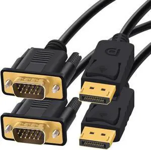 DisplayPort to VGA, DisplayPort to VGA Adapter 6 Feet DP to VGA Cable Connects DP Port from Desktop or Laptop to Monitor or Projector with VGA Port 2-Pack