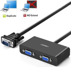 UGREEN VGA Splitter 1 in 2 Out Monitor Y Cable One Male to Two Female VGA SVGA Port with 1M Cable Support 1080P 60Hz for Laptop PC to Monitor Projector Two Display Screen - NOT Support Extended Mode