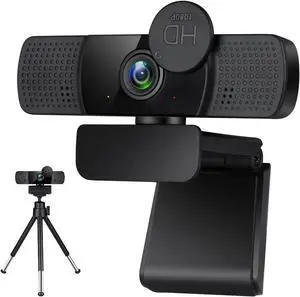 Tw8 Webcam with Microphone, 1080P Full HD Computer Camera for PC with Cover, Expandable Tripod, USB Web Camera with Cover for Video Calls, Streaming, Skype, Zoom, Teleconference