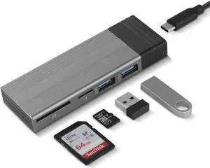 M.2 NVME SATA SSD Enclosure Adapter Tool-Free, RTL9210B Chips, USB C 3.1 Gen 2 10Gbps NVME, 6Gbps SATA PCIe M-Key(B+M Key) with 2 USB Ports, SD/TF Card Reader