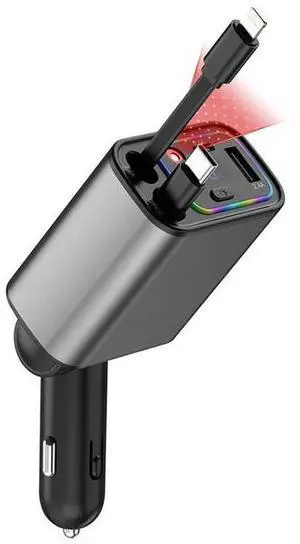 120W Super Fast Charge4-in-1 Car Charger Adapter with Stargry Light, Voltage Display, LED Atmosphere Light & Retractable Cable for iPhone 15/14/13, Samsung, Galaxy