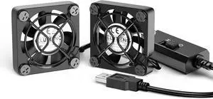 ELUTENG Dual 40mm USB Fan with 3 Speeds Adjustable 5V PC Fan Max 5500RPM 40mm * 40mm * 25mm Mini Case Fan Quiet Computer Fan Compatible for PC, TV Box, Router, Xbox, PlayStation